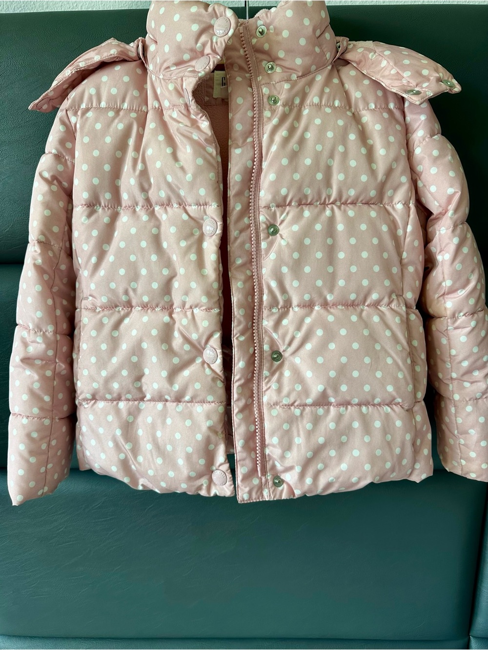 Gap Kids Girls Pink Polka Dot Puffer Jacket Hooded Small S